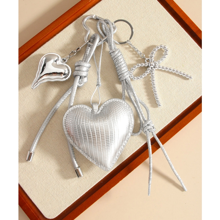 シルバー | バッグチャームリボン＆ハートキーホルダー | Miniministore