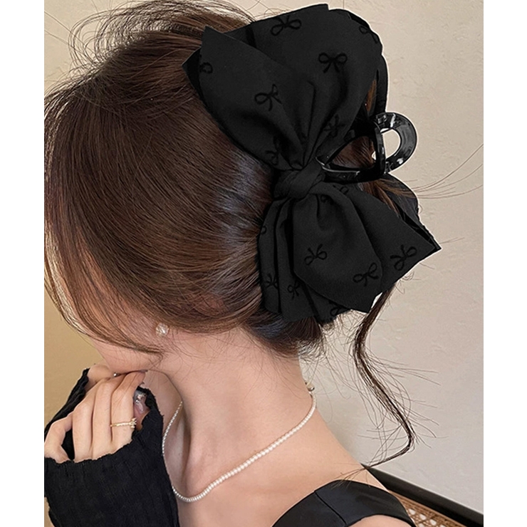 ブラック | リボンヘアクリップ ビッグリボンバレッタ | Miniministore