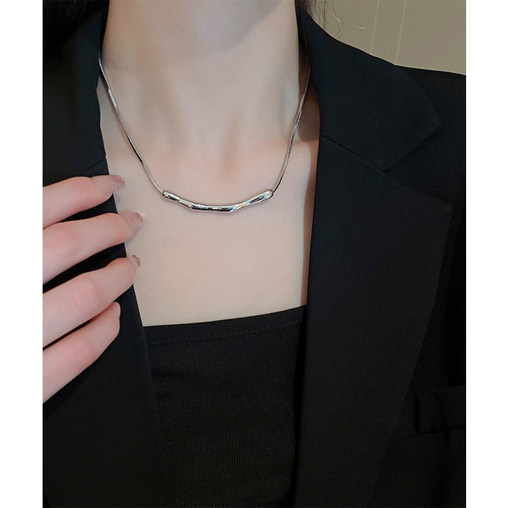 シルバー | 細身 スネークチェーンネックレス ウェーブバー | SUNSHINE CLOSET