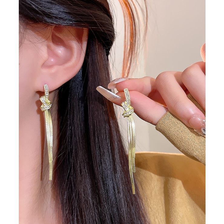 韓国風ロングチェーンピアス 揺れるピアス[品番：AGCW0006557