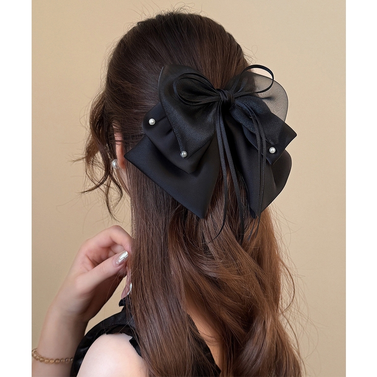 ブラック | ヘアクリップ 大きめ レディース リボン | Miniministore