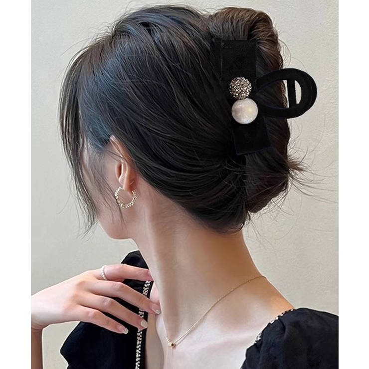 ブラック | バンスクリップ 小さめ リボン パール | Miniministore