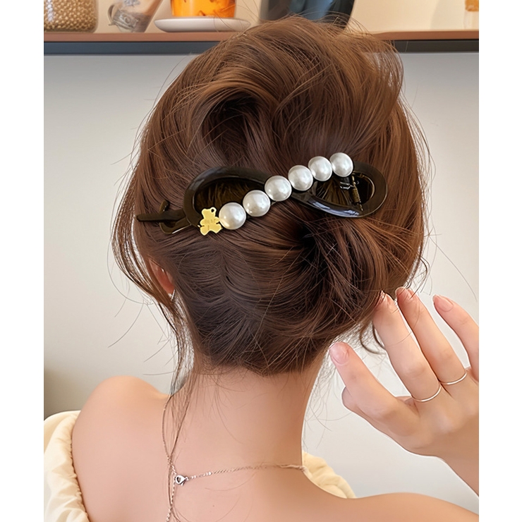 ブラウン系2（ホワイトパール） | バナナクリップ パール 可愛いくま韓国風 | Miniministore