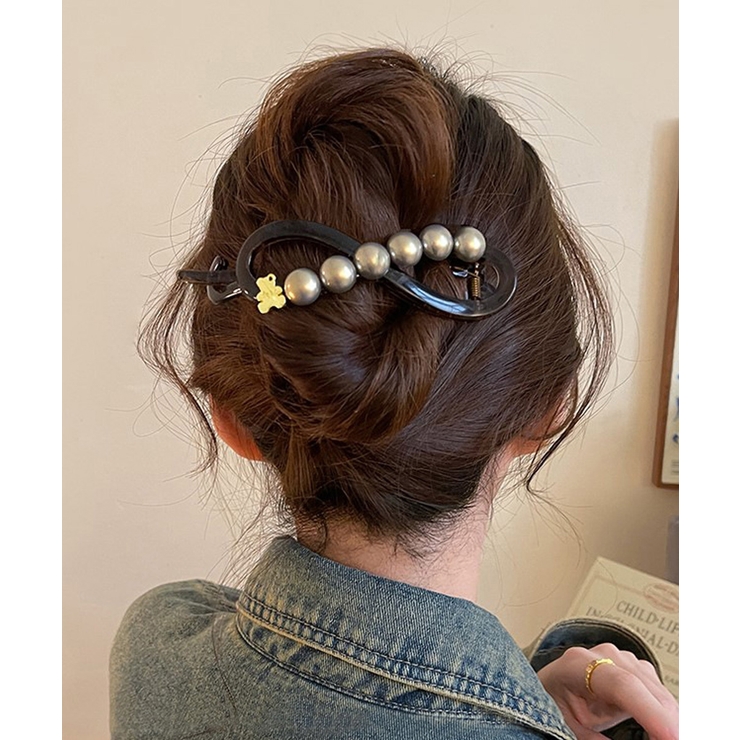 ブラウン系3（ゴールドパール） | バナナクリップ パール 可愛いくま韓国風 | Miniministore