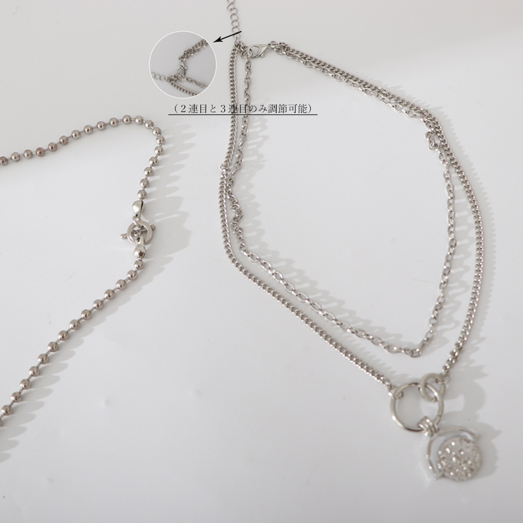 3連チェーンネックレス 重ね付け首飾り[品番：II000007321