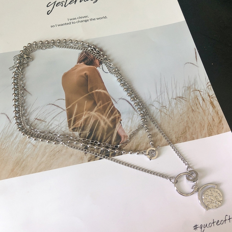 3連チェーンネックレス 重ね付け首飾り[品番：II000007321