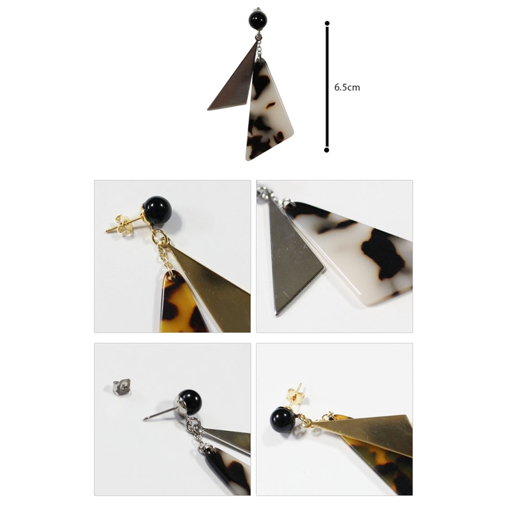 1708 ブラック系べっ甲*トライアングル*スティックピアス・イヤリング トライアングルべっ甲ピアス べっ甲ピアス 三角ピアス[品番