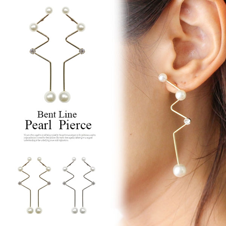 ベントラインパールビジューピアス ジグザグピアス デザインピアス  