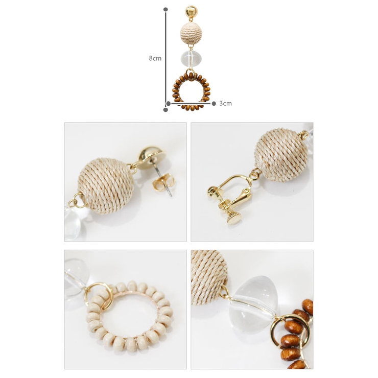 ストローボール×ウッドフープピアス・イヤリングアイボリーブラウンアクリルピアスイヤリングアクセサリーアクセカジュアルシンプルトレンド流行大人可愛いナチュラルパーティー春夏秋