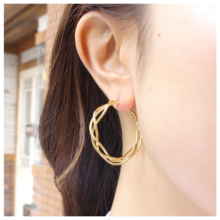 ツイストクロスフープピアス ピアス ゴールド