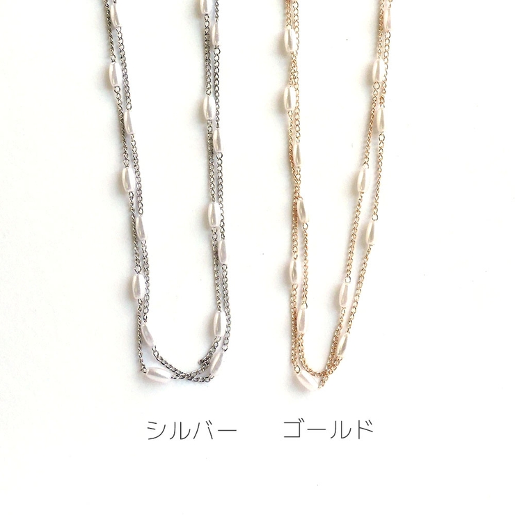 楕円パール2連チェーンネックレス | monamona | 詳細画像2 