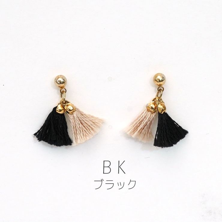 バイカラーミニフリンジピアス タッセル小ぶり ツートン | monamona | 詳細画像3 