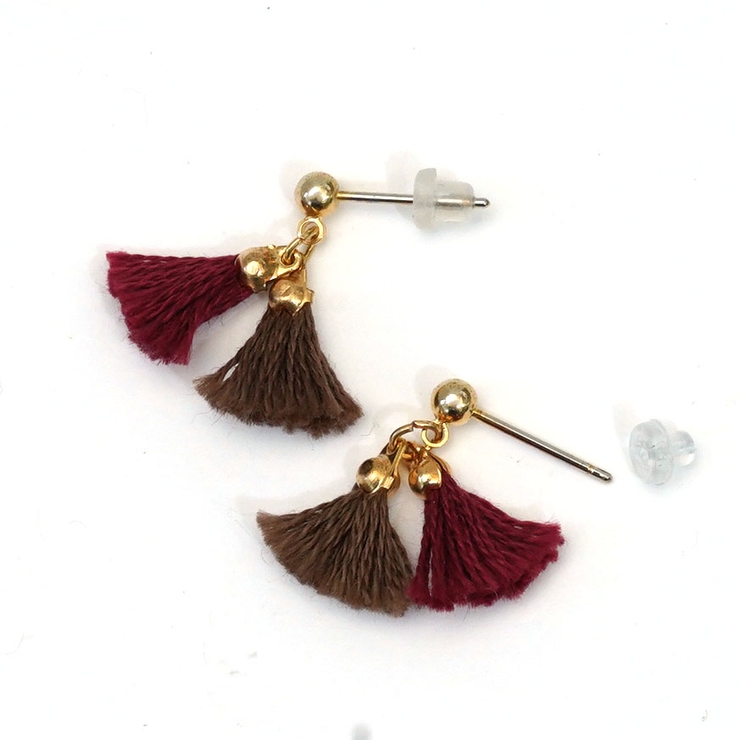 バイカラーミニフリンジピアス タッセル小ぶり ツートン | monamona | 詳細画像10 