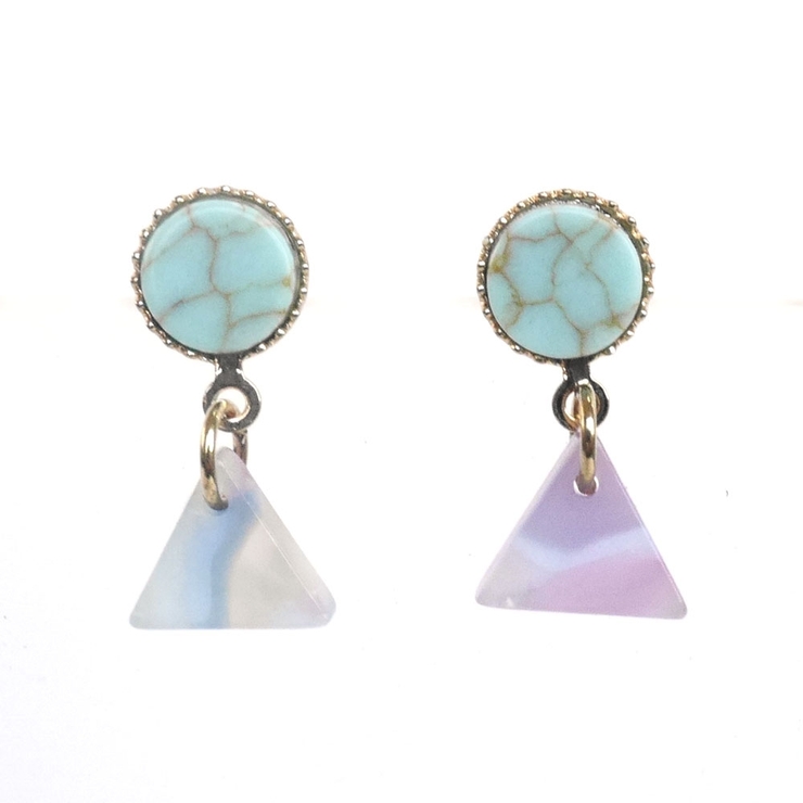 ブルー | トルコカラージオメトリーピアス 幾何学小ぶりエスニック | monamona