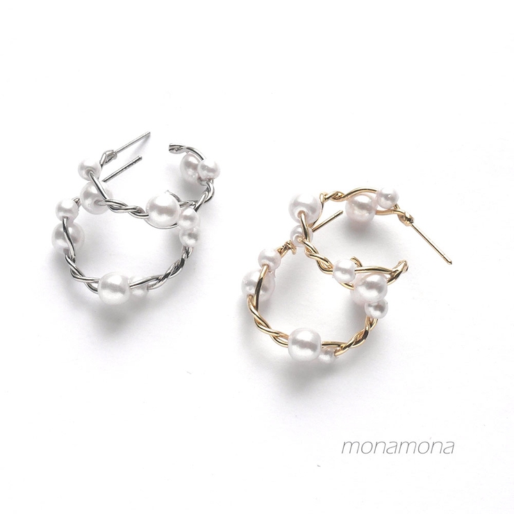 パールフープツイストピアス | monamona | 詳細画像1 