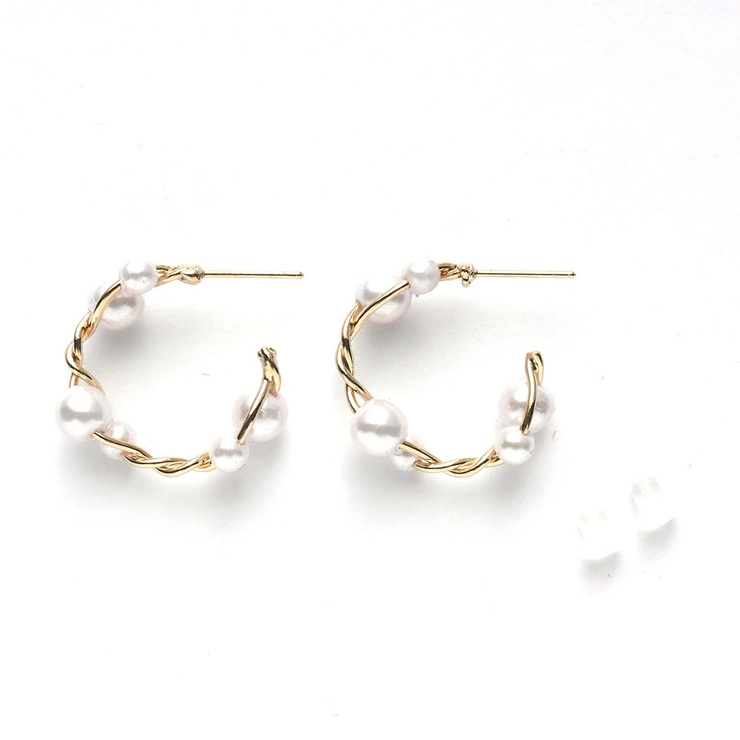 ゴールド | パールフープツイストピアス | monamona