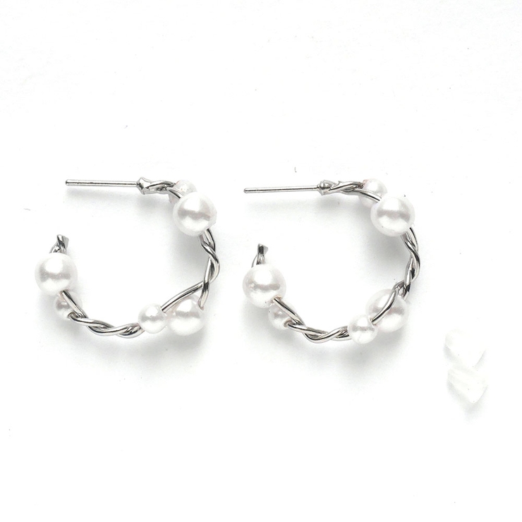 シルバー | パールフープツイストピアス | monamona