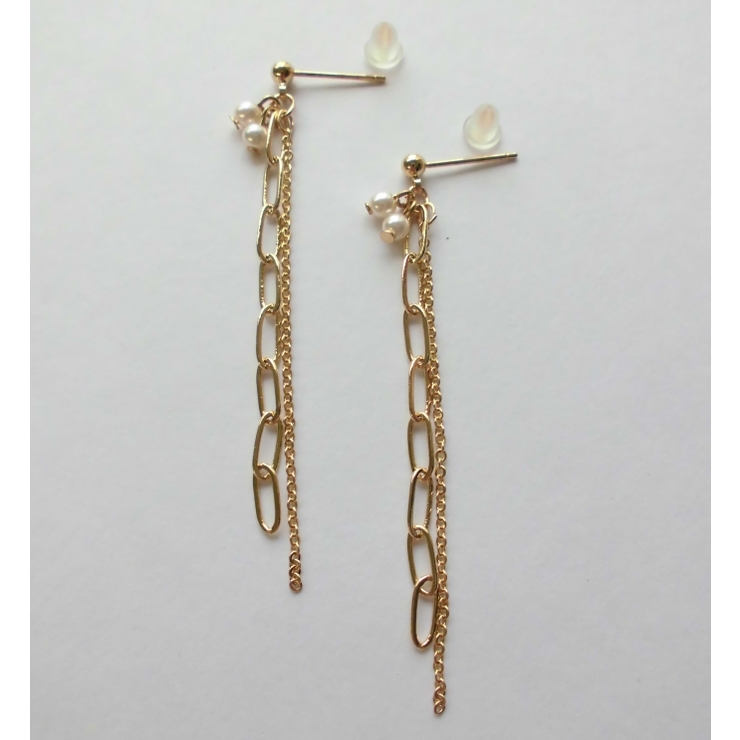 GOLD | 2連ロングチェーンパールピアス | monamona
