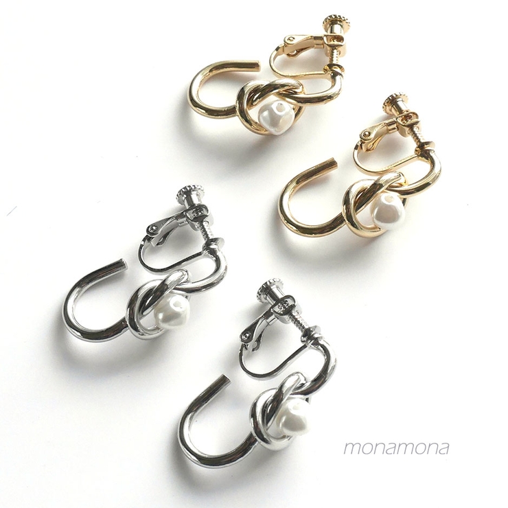 パーツ付き、結びモチーフイヤリング | monamona | 詳細画像1 