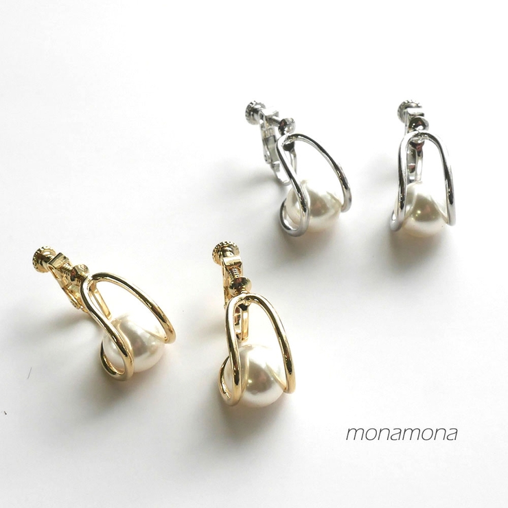 パールイヤリング Uラインフェイクパール | monamona | 詳細画像1 