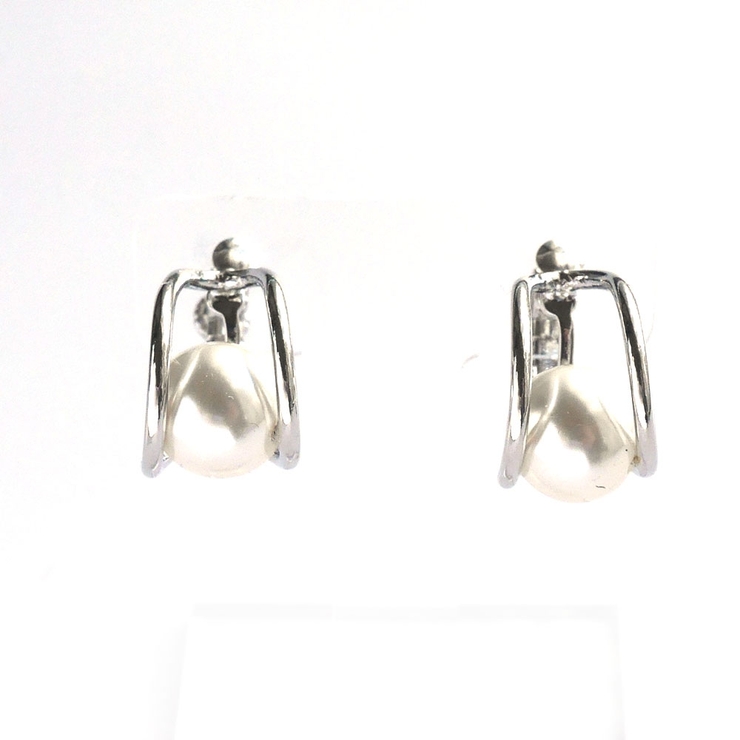 シルバー | パールイヤリング Uラインフェイクパール | monamona