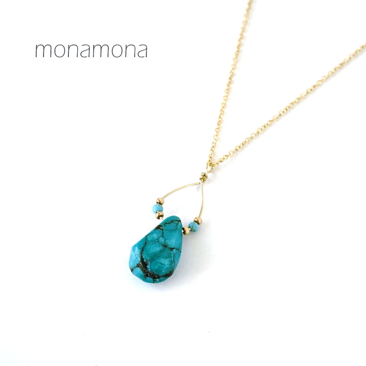 しずく型ターコイズトップ細身ゴールドチェーンネック | monamona | 詳細画像1 