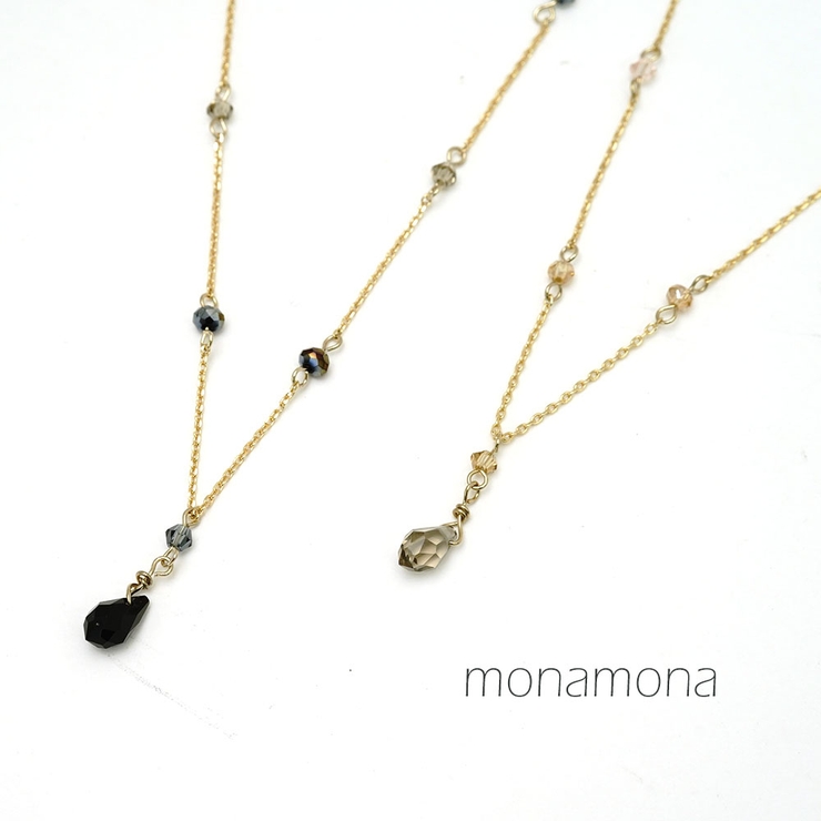 カットしずくトップガラスゴールドチェーン細身ネックプチペン | monamona | 詳細画像1 