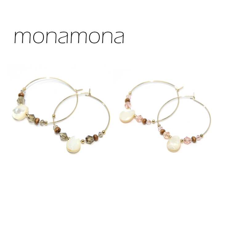 フープ型ビーズ＆涙シェルピアス | monamona | 詳細画像1 