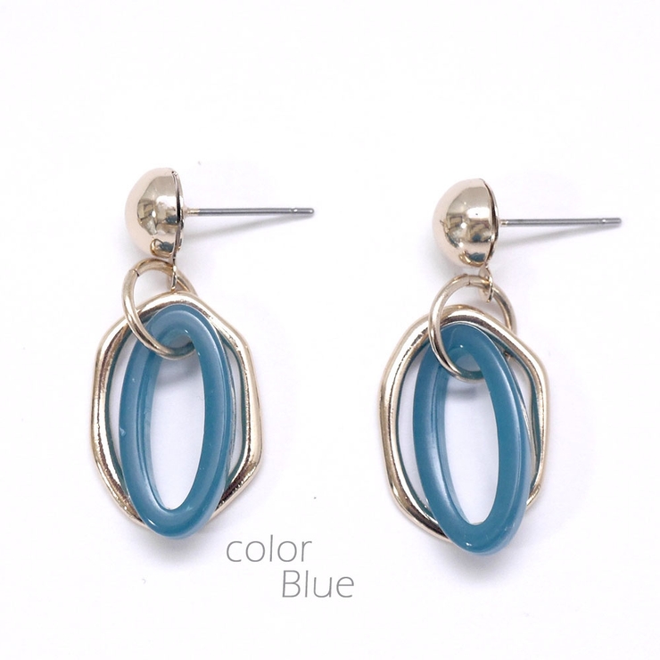 ブルー | デザインフープコンビピアス 揺れるオーバルメタルフープカジュアルかわいい華奢 大… | monamona