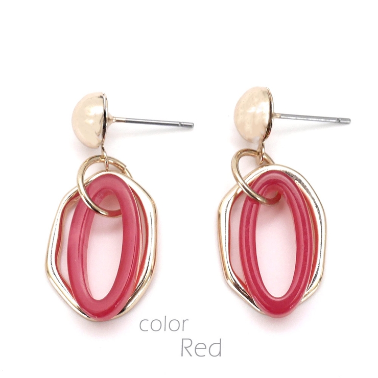 レッド | デザインフープコンビピアス 揺れるオーバルメタルフープカジュアルかわいい華奢 大… | monamona