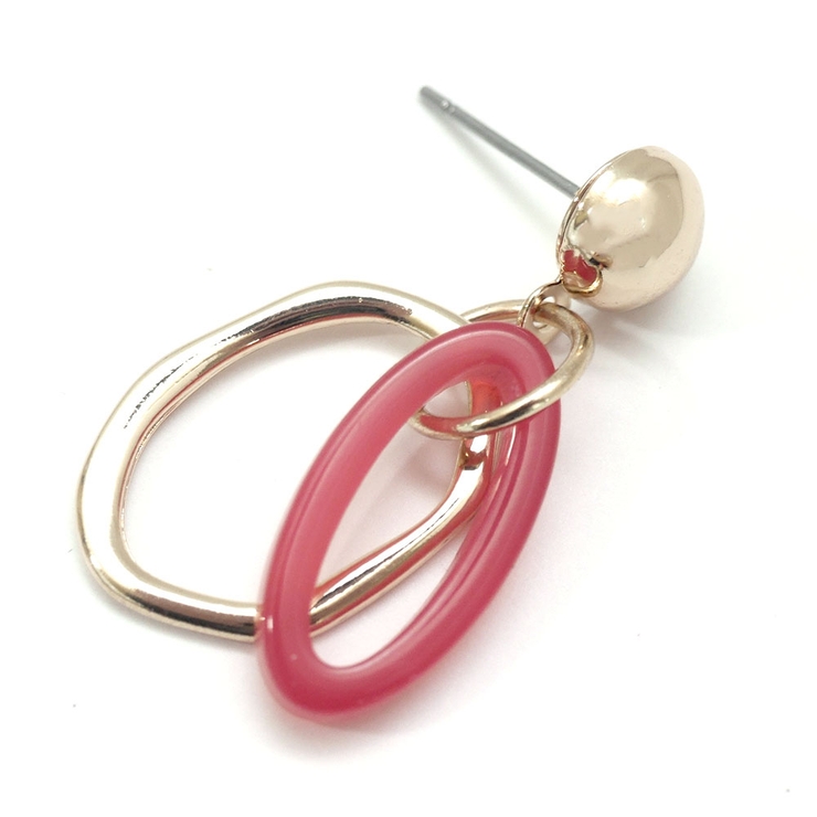 デザインフープコンビピアス 揺れるオーバルメタルフープカジュアルかわいい華奢 大… | monamona | 詳細画像3 
