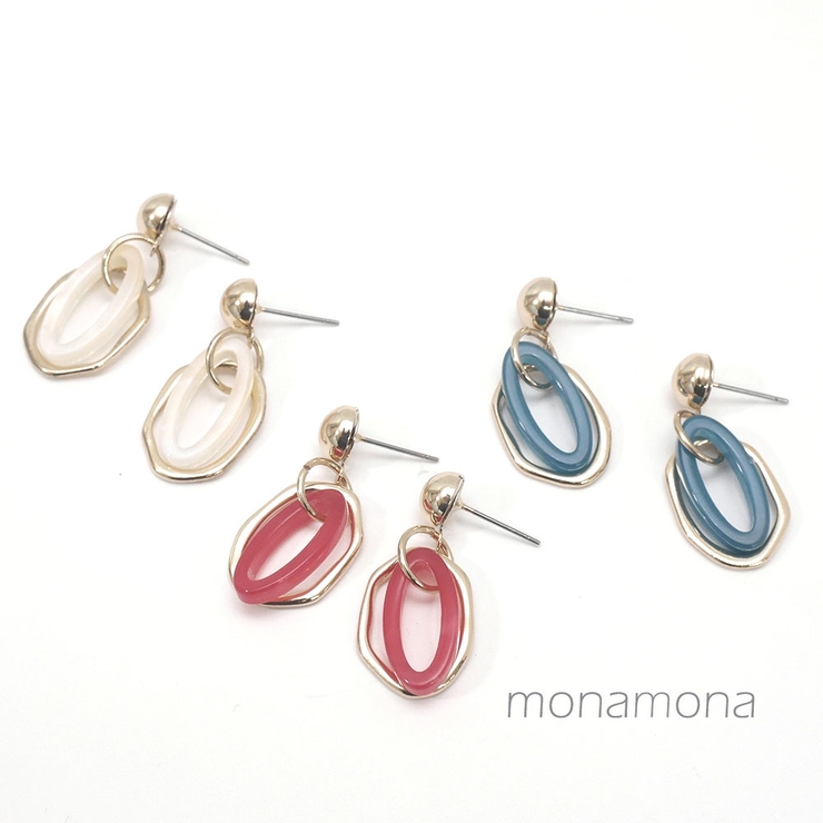 デザインフープコンビピアス 揺れるオーバルメタルフープカジュアルかわいい華奢 大… | monamona | 詳細画像1 