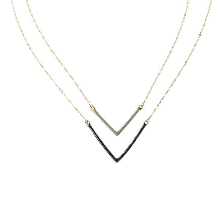 ネイビー | Vパーツ2連ネックレス | monamona