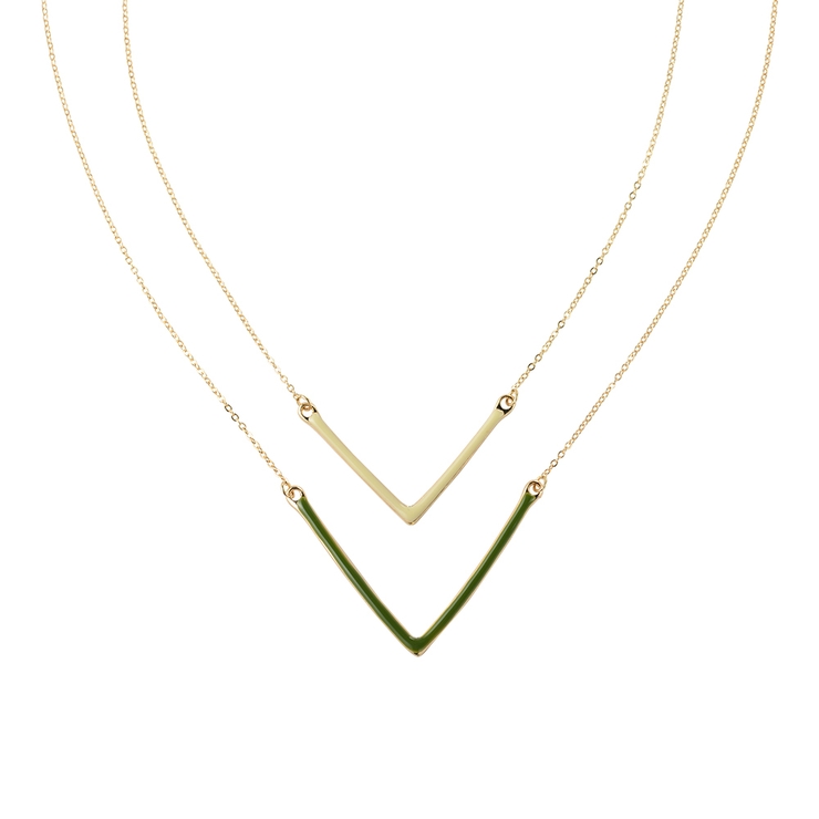 グリーン | Vパーツ2連ネックレス | monamona