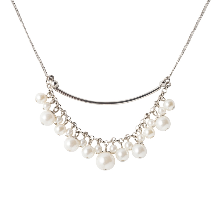 シルバー | バー＆下がりパールロングネックレス | monamona