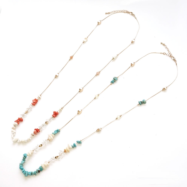 さざれ石ロングチェーンネックレス[品番：SURA0000596]｜monamona