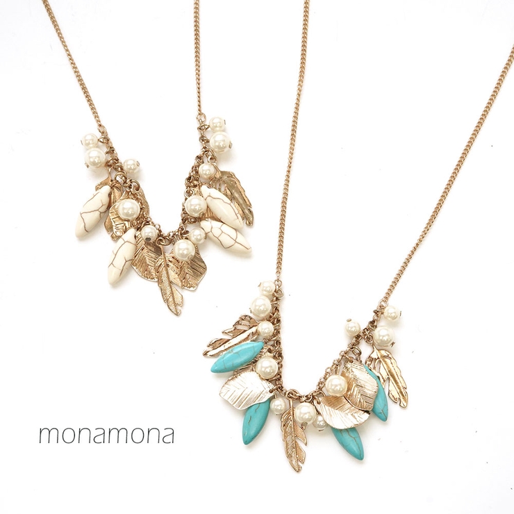 フェザーモチーフトルコビーズネックレス | monamona | 詳細画像1 