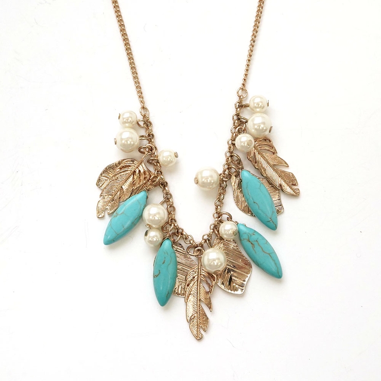 ブルー | フェザーモチーフトルコビーズネックレス | monamona