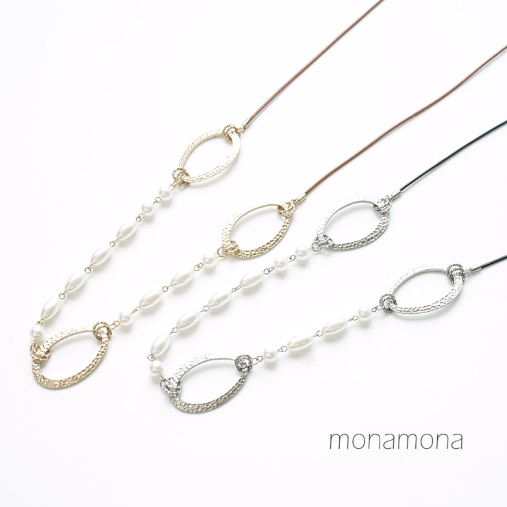 パールメタル楕円ロングネックレス | monamona | 詳細画像1 