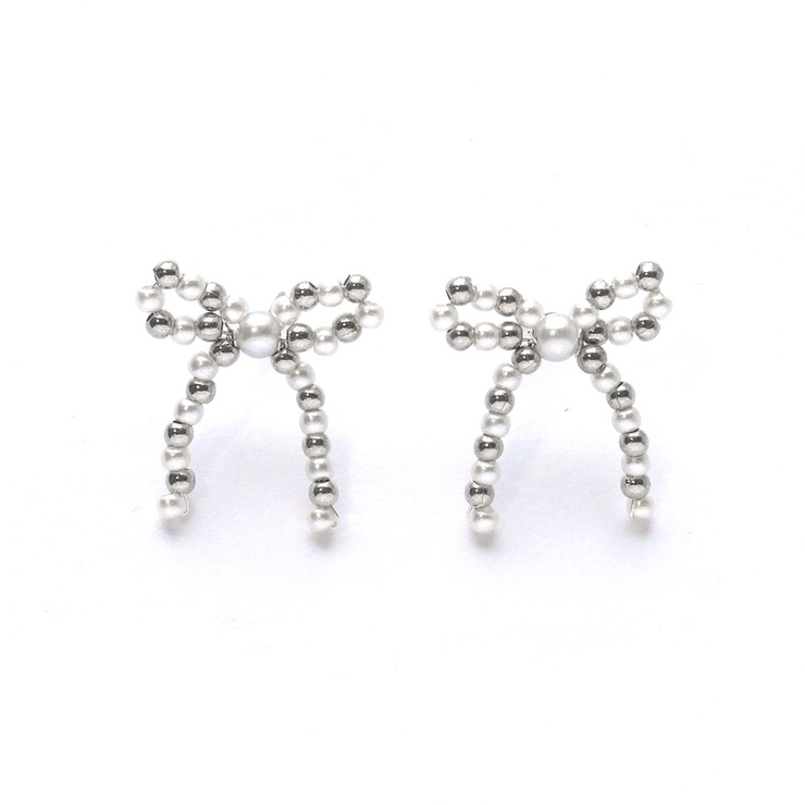 シルバー | パールリボンピアス | monamona