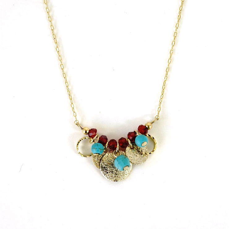 レッド | ターコイズ＆カットストーン華奢ネック | monamona