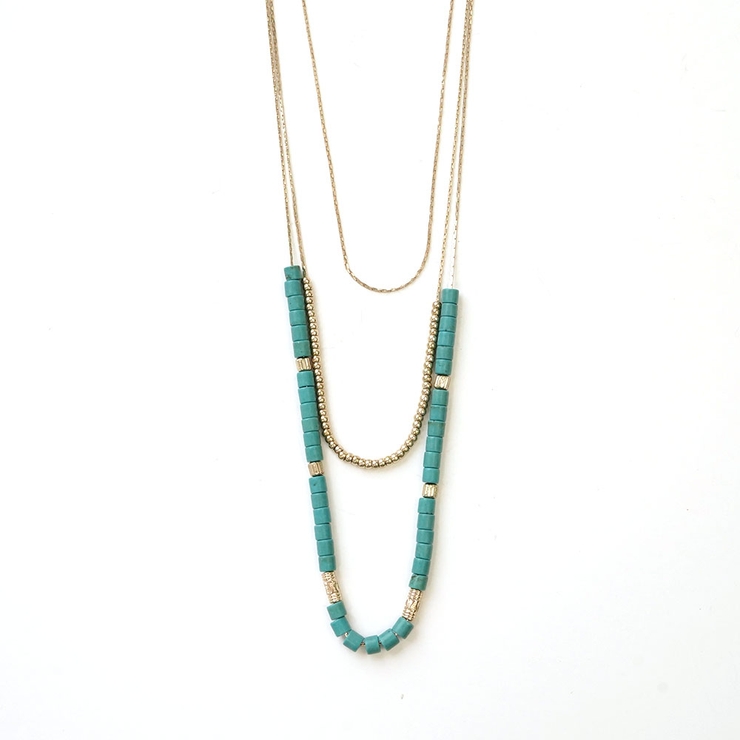 ブルー | 3連ロングチェーントルコビーズネックレス | monamona