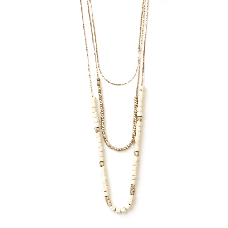 ホワイト | 3連ロングチェーントルコビーズネックレス | monamona