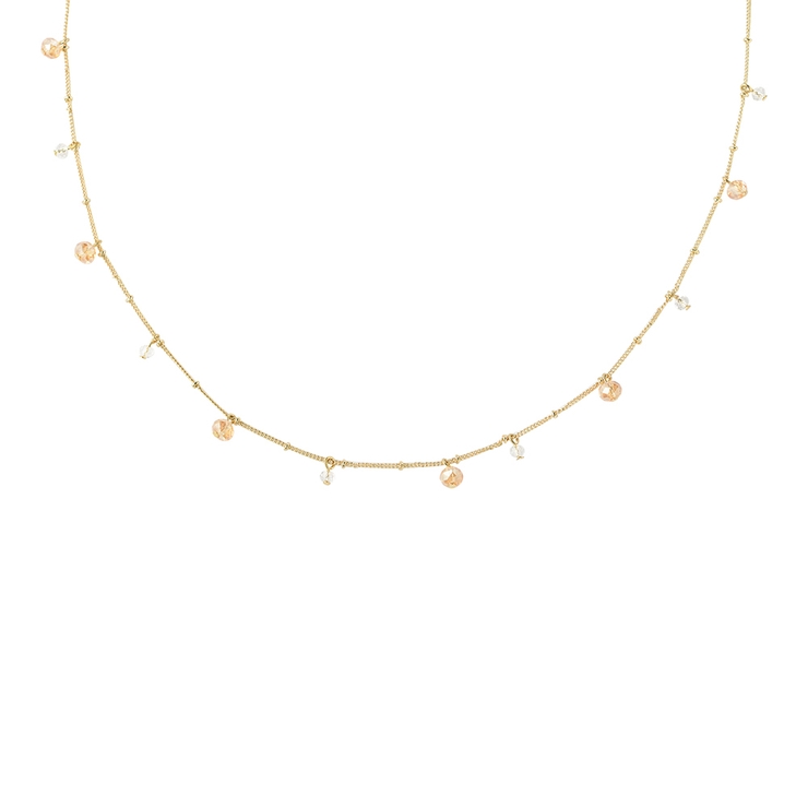 ベージュ | ガラスビーズキラキラ下がりネックレス | monamona