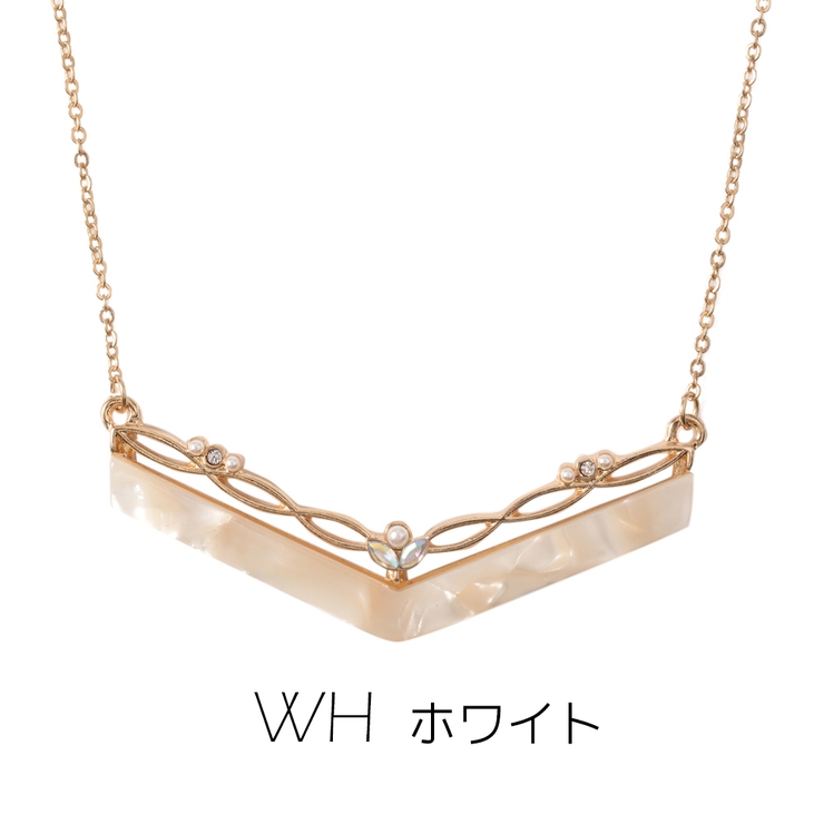 ホワイト | アセチ飾りVネックレス | monamona