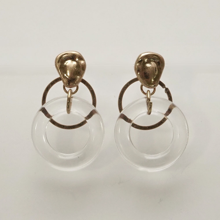 マットゴールド | フープさがりピアス マット＆クリアカラー 樹脂ポスト | monamona