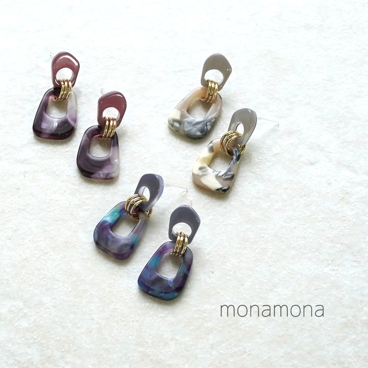 アクリルマーブル下がりピアス | monamona | 詳細画像1 