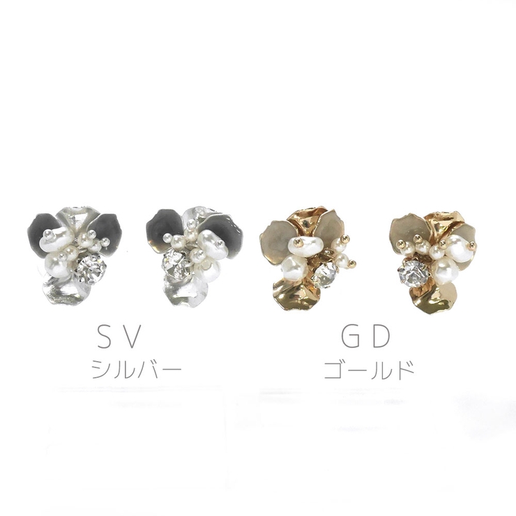 メタルフラワー パールビジュー チタンピアス | monamona | 詳細画像2 