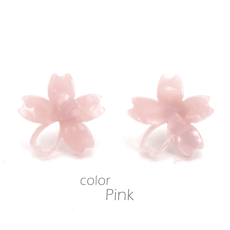 ピンク | サクラモチーフピアス 樹脂ポスト金属アレルギー花フラワーカジュアルかわいい華奢 … | monamona