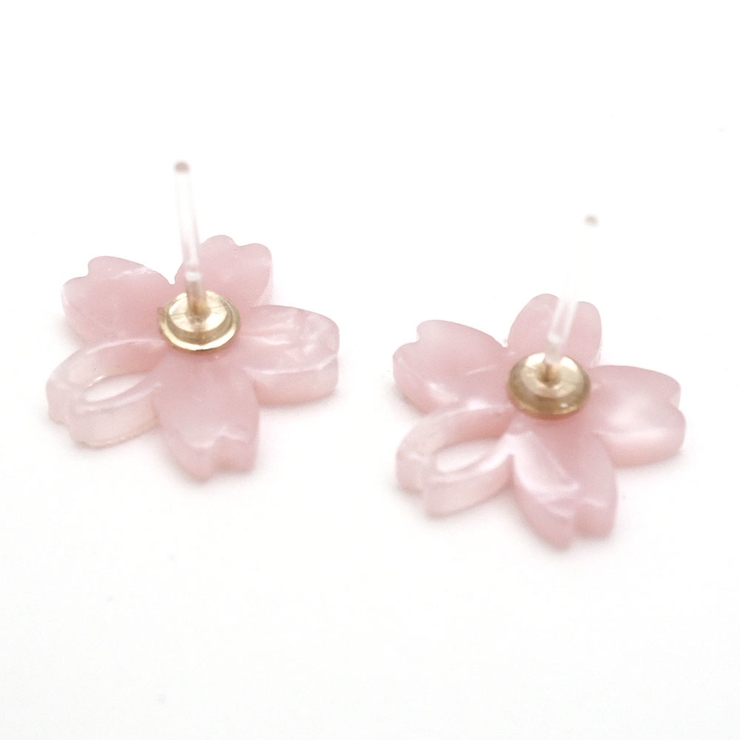 サクラモチーフピアス 樹脂ポスト金属アレルギー花フラワーカジュアルかわいい華奢 … | monamona | 詳細画像3 